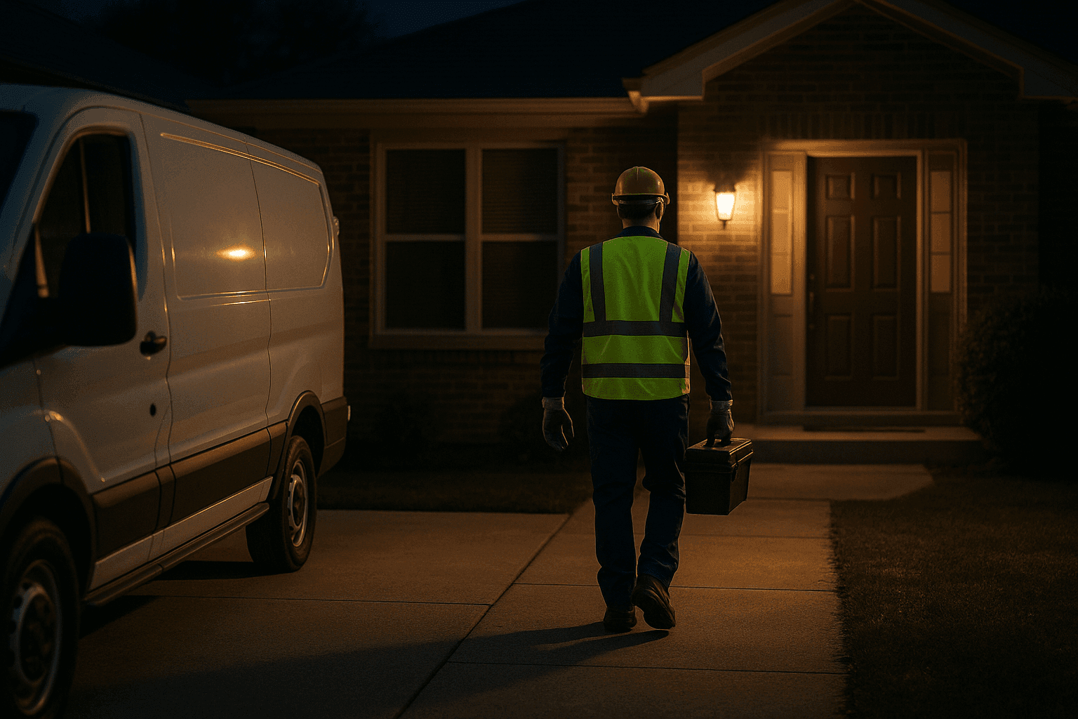 Technician responding to nighttime HVAC emergency call