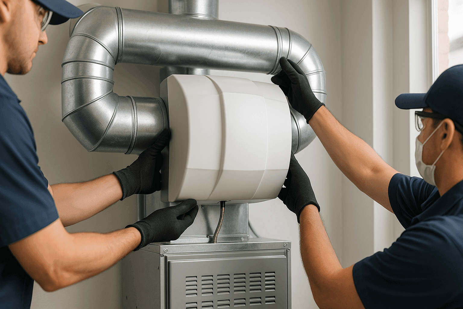 Humidifier unit installed on HVAC ductwork