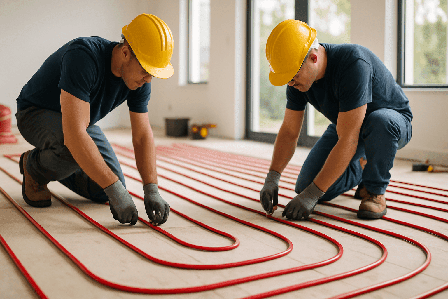 Radiant floor heating system installation in progress